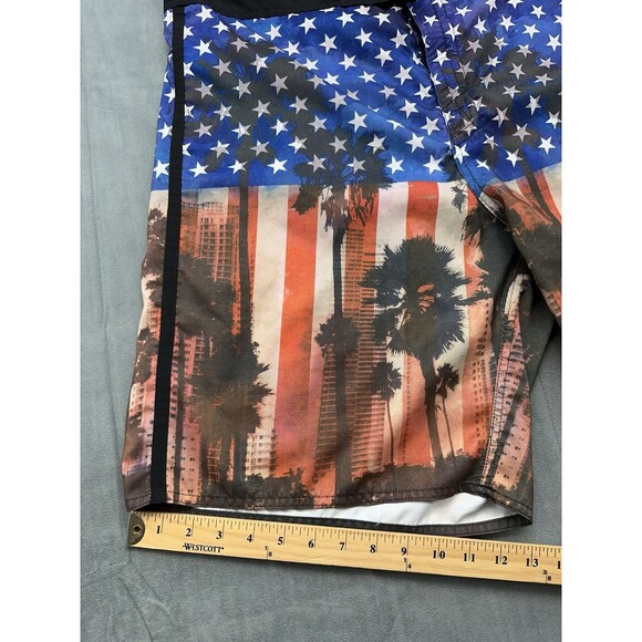 Joe Boxer Board Shorts Men's 40 Retro Tropical Stars Patriotic Unlined Blue Red - Picture 9 of 10
